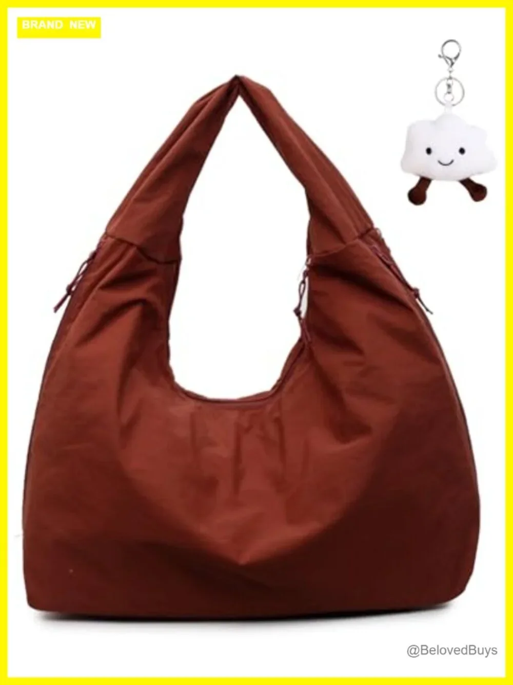 Nylon Slouchy Hobo Tote Bag with Zippered Pockets, Large Underarm Shoulder Purse